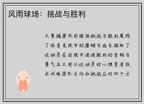 风雨球场：挑战与胜利